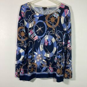 Talbots Sweater Women Size 2X Anchor Printed Pullover Soft Round Neck